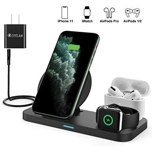 2020 New Update Wireless Charging Station,3 in 1 Qi-Certified Wireless Charger for AirPods/Apple Watch Series 5/4/3/2/1,Fast Wireless Charging Stand for iPhone 11/11 pro/11 Pro Max/XS Max/XR/X/8P