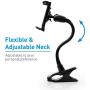 Macally Adjustable Gooseneck Tablet Holder & Phone Clip - Works with Phones & Tablets up to 8” - Flexible Phone Holder & Tablet Mount with Clip On Clamp for Desks up to 1.75” Thick (CLIPMOUNT),Black