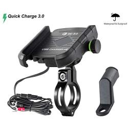 iMESTOU Waterproof Motorcycle Phone Holder USB Quick Charge 3.0 Socket Handlebar Phone Mount Charger Compatible with Samsung iPhone Cellphones