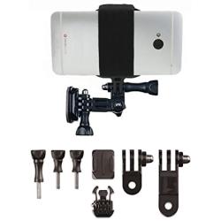 Universal Helmet Mount Kit with Action Mount Adapter for Smartphone, Operable with Any Phone. Includes Parts Shown, with Wrench and Universal Phone Adapter. Compatible with GoPro Cameras.