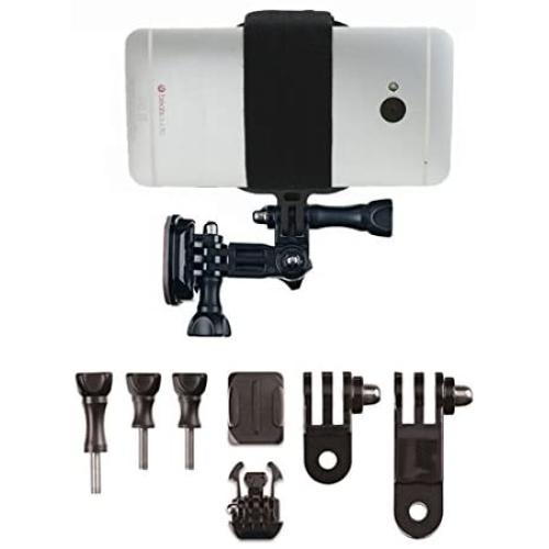 Universal Helmet Mount Kit with Action Mount Adapter for Smartphone, Operable with Any Phone. Includes Parts Shown, with Wrench and Universal Phone Adapter. Compatible with GoPro Cameras.