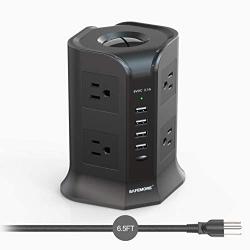 SAFEMORE Power Strip Tower,Smart 8-Outlet 4-USB Surge Protector Power Plug Electrical Charging Station Multiple Plug Outlets with 6.5ft/2M Long Extension Cord 110V Outlet USB Tower for Office(Black)