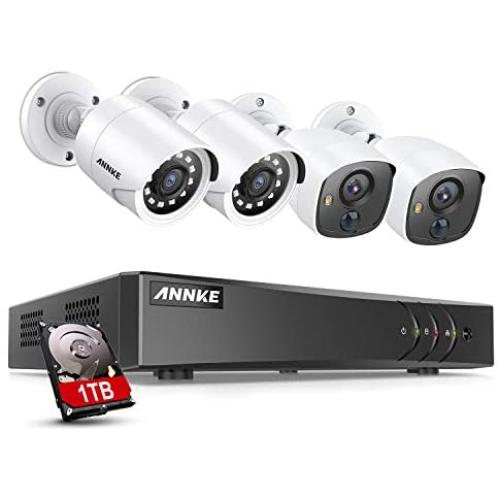 ANNKE Surveillance Camera System, 8CH 5MP H.265+ DVR Recorder and 2pcs 1080P PIR CCTV Cameras and 2pcs 1080P Outdoor TVI Cameras, Email Alert with Snapshot, 1TB Hard Drive Included