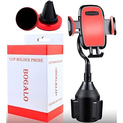 Cup Phone Holder - Smart Phone Car Mount and Air Vent Holder in Red for All Phones,Android Phone Compatible - Adjustable Base 360 - Degree Rotation - Goose Neck - Stand Strap Easy Installment BOGALO