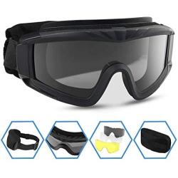 XAegis Airsoft Goggles, Tactical Safety Goggles Anti Fog Military Glasses with 3 Interchangeable Lens for Paintball Riding Shooting Hunting Cycling