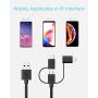 Wishinkle 3-in-1 Cable Type C/Micro USB/Lightning, 3-in-1 Nylon Braided Cable [Apple MFi Certified], For iPhone, iPad, iPod, Samsung Galaxy, Huawei, HTC, LG, Android Smartphones, and More,3.3ft, Black