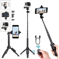 Yunteng Portable 40 Inch Universal Selfie Stick, Selfie Stick Tripod with Wireless Remote, Extendable Mini Aluminum Alloy Handheld Monopod Phone Tripod Compatible with iPhone Samsung DSLR GoPro