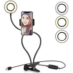 Selfie Ring Light with Flexible Cell Phone Holder Lazy Bracket Desk Lamp LED Light, Mini Led Camera Ringlight for YouTube Video/Photography Compatible with iPhone Xs Max XR Android