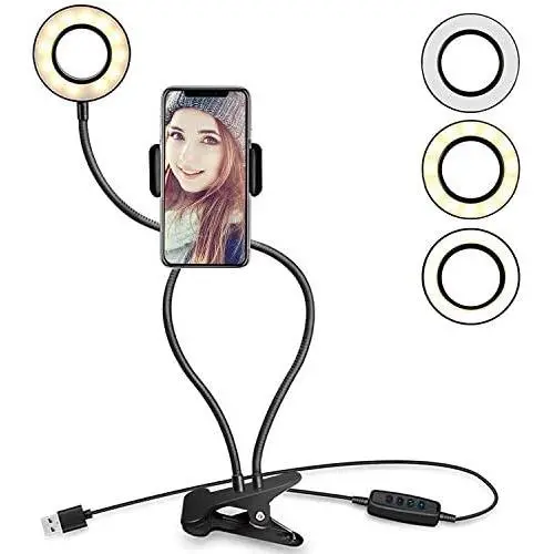 Selfie Ring Light with Flexible Cell Phone Holder Lazy Bracket Desk Lamp LED Light, Mini Led Camera Ringlight for YouTube Video/Photography Compatible with iPhone Xs Max XR Android Selfie Ring Light with Flexible Cell Phone Holder Lazy Bracket Desk Lamp LED Light, Mini Led Camera Ringlight for YouTube Video/Photography Compatible with iPhone Xs Max XR Android
