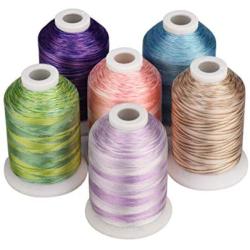 Simthread 6 Colors Polyester Variegated Embroidery Machine Thread 1100 Yards (1000M) for Decoration Babylock Singer Brother Janome Pfaff Husqvarna Embroidery and Sewing Machine - Anemone Garden