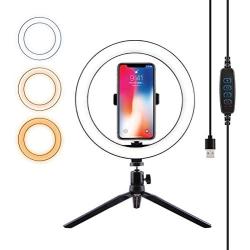 Ring Light with Cell Phone Holder Tripod Stand with Desktop LED Lamp with 3 Light Modes for Beauty Video Live and Makeup