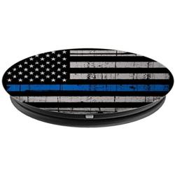 Thin Blue Line American Lives US Flag Distressed Black White PopSockets Grip and Stand for Phones and Tablets