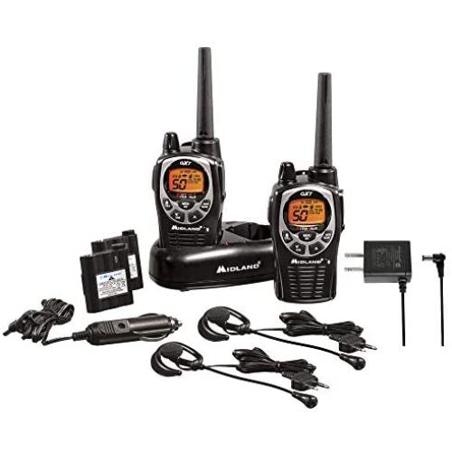 Midland - GXT1000VP4, 50 Channel GMRS Two-Way Radio - Up to 36 Mile Range Walkie Talkie, 142 Privacy Codes, Waterproof, NOAA Weather Scan + Alert (Pair Pack) (Black/Silver)