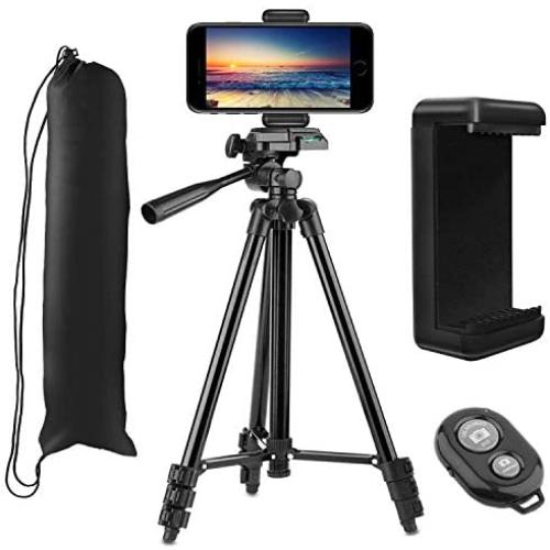 Phone Tripod, PEYOU 50" Aluminum Lightweight Camera Tripod + Bluetooth Remote + Universal Smartphone Holder Mount Compatible for iPhone XS Max XS XR X 8 7 6 6S Plus,Galaxy Note 9 8 S10 S9 S8 Plus S10e