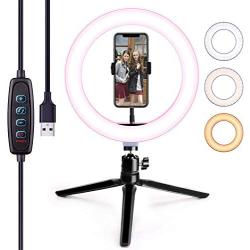 LED Ring Light 10" with Tripod Stand & Phone Holder,Selfie Ring Light Dimmable Makeup Ring Light for YouTube Video, Photography, Shooting with 3 Light Modes & 10 Brightness Level