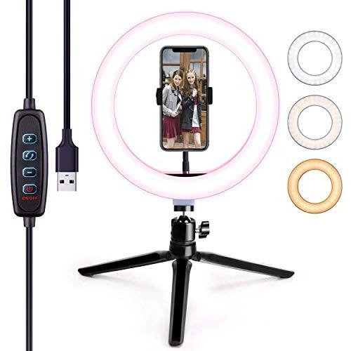 LED Ring Light 10" with Tripod Stand & Phone Holder,Selfie Ring Light Dimmable Makeup Ring Light for YouTube Video, Photography, Shooting with 3 Light Modes & 10 Brightness Level