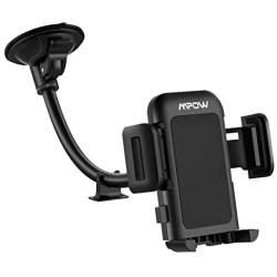 Mpow 033 Car Phone Mount, Windshield Long Arm Car Phone Holder with One Button Design and Anti-Skid Base Car Cradle Compatible iPhone Xs MAX,Xs,Xr,X,8,7,7P,6s, Galaxy S10,S9,S8,Google,LG,HTC(Black)