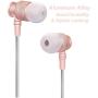 KINVOCA Wired Metal In Ear Earbuds Headphones with Microphone Volume and Case, Bass Stereo Noise Isolating Inear Earphones Ear Buds for Cell Phones, Aluminum Alloy, Carabiner, 3.5mm Jack, Rose Gold