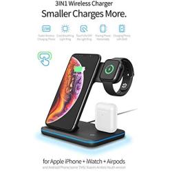 Wireless Charger,Any Warphone 3 in 1 Wireless Charging Stand for Latest Airpods iPhone and iWatch, Wireless Compatible for iPhone 11/11 Pro Max/X/XS Max/8 Apple Watch Charger 5 4 3 2 1 Airpods 3 2 1