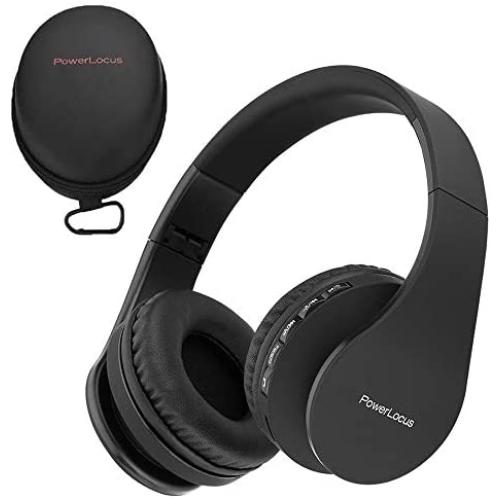 PowerLocus Wireless Bluetooth Over-Ear Stereo Foldable Headphones, Wired Headsets with Built-in Microphone for iPhone, Samsung, LG, iPad (Black)