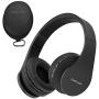 PowerLocus Wireless Bluetooth Over-Ear Stereo Foldable Headphones, Wired Headsets with Built-in Microphone for iPhone, Samsung, LG, iPad (Black)