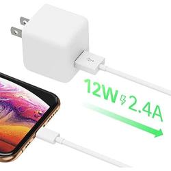 USB Wall Charger iPhone Adapter by TalkWorks | 12W/2.4A | Includes 5ft Lightning Cable Apple MFI Certified For iPhone 11, 11 Pro/Max, XS/Max, XR, X, 8, 7, 6, SE, 5, iPad, iPod, AirPods, Watch - White