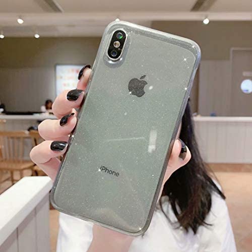 iPhone XR Case Glitter,Anynve Clear Glitter Sparkle Bling Case [ Anti-Shock Matte Edge Bumper Design] Cute Slim Soft Silicone Gel Phone Case Compatible for Apple iPhone XR 6.1-Black