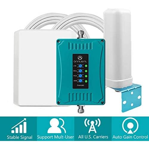 5-Band Cell Phone Signal Booster Repeater for Verizon AT&T T-Mobile Sprint All Carriers - Boosts 3G Voice and 4G LTE Data for Home and Office - Large Coverage & Omnidirectional Outdoor Antenna