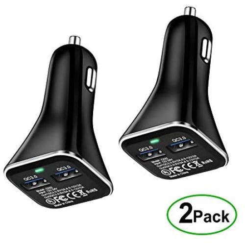 Dual-Port QC 3.0 Car Charger 48W 6A USB Fast Charging Adapter Compatible for Galaxy S10+ Note 10+, iPhone 11 Pro Xs Max, iPad Pro, LG, Moto, Oneplus, Huawei, Pixel and More.[2Pack]