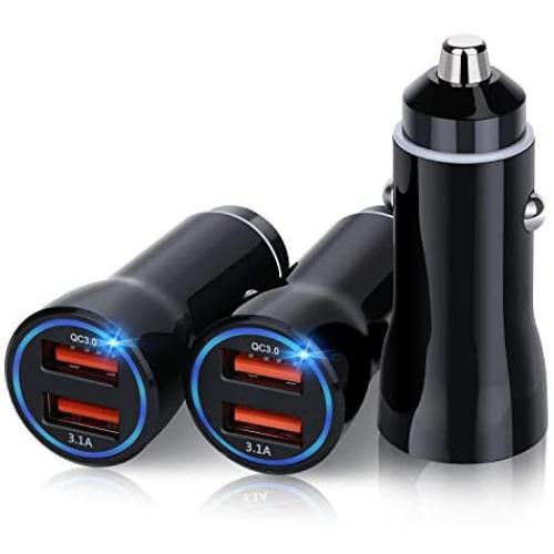 QC 3.0 Car Charger, Costyle 3 Pack 30W Dual 2 USB Car Charger Fast Adapter with Quick Charge 3.0 Port and 3.1A Port Compatible for Samsung S9 Note 10 9, iPhone 11 Xs XR, Wireless Car Charger (Black)