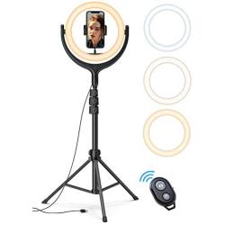 10 Selfie Ring Light 67 Tripod Stand - Lamicall LED Circle Halo Light with Cell Phone Holder for Live Stream/Makeup/YouTube Video Recording/Photography, ARO De Luz Compatible with All iPhones