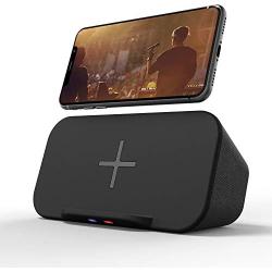 Bluetooth Speaker with Wireless Charger Stand, Premium Stereo Sound Speaker 18 Hours Playtime, 2 in 1 Home Audio Player Qi Charger Charging Compatible with iPhone, Samsung, Qi-Enabled Smartphones