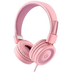 Kids Headphones - noot products K11 Foldable Stereo Tangle-Free 3.5mm Jack Wired Cord On-Ear Headset for Children/Teens/Girls/Smartphones/School/Kindle/Airplane/Plane/Tablet - Soft Pink