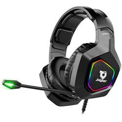 Soulion Tracer 30 PC Gaming Headset, Virtual 7.1 Stereo Surround Sound Headphones with Noise Cancelling Microphone, RGB Lights, USB Plug for Laptops Computers