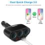 Rocketek 3-Socket 2-Port USB Quick Charge 3.0 Car Charger Splitter Adapter,120W 12V/24V DC Outlet Multi Socket Car Cigarette Lighter Splitter QC3.0 Dual Car Charger Power Outlet Splitter Extender