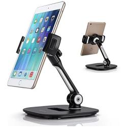 AboveTEK Stylish Aluminum Tablet Stand, Cell Phone Stand, Folding 360° Swivel iPad iPhone Desk Mount Holder fits 4-11" Display Tablets/Smartphones for Kitchen Bedside Office Table POS Kiosk Showroom