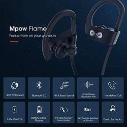 Mpow Flame Bluetooth Headphones V5.0 IPX7 Waterproof Wireless headphones, Bass+ HD Stereo Wireless Sport Earbuds, 7-9Hrs Playtime,cVc6.0 Noise Cancelling Mic for Home Workout,Running,Gym Classic Black