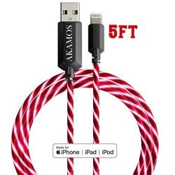 Light up iPhone Charger {MFI Apple Certified} AKAMOS 5ft LED iPhone Charger with Flowing led, USB to Lightning Cable with Quick Charge, Compatible with Phone11/11pro Max/XR/8/8Plus/7/6(Flowing Red)