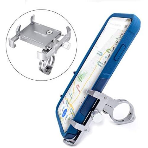 Thick Case Design Bike Motorcycle Phone Mount Handlebar Holder For Any Cell Phones with Thick Case Fit iPhone X XR Xs max 8 8s 7 PLUS Samsung Galaxy S10 S9 S8 Note 10 9 8 Metal Sliver