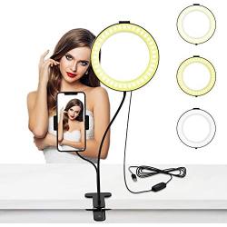 Selvim 6 inch Selfie Ring Light with Cellphone Holder Stand- Ring Light Stand for Live Stream ＆ Makeup, 64 LED Bulbs 3 Light Modes 10-Level Brightness 360° Rotating for iPhone Android Cell Phone