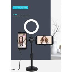 NiSotieb Protable USB Interface Brightness Adjustable Selfie Ring Light with 2 Mobile Phone Holder Desktop Fill Light On-Camera Video Lights for Live Stream/Makeup/YouTube Video