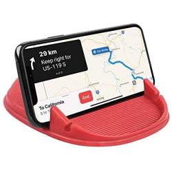 Loncaster Car Phone Holder, Car Phone Mount Silicone Car Pad Mat for Various Dashboards, Slip Free Desk Phone Stand Compatible with iPhone, Samsung, Android Smartphones, GPS Devices and More (Red)