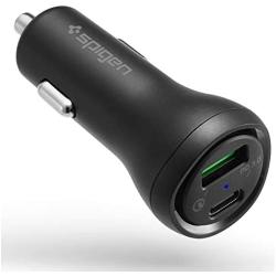 Spigen SteadiBoost 45W USB C Car Charger with Power Delivery 3.0 & Quick Charge 3.0 2 2-Port Type C and Type A Car Charger Made for Galaxy, iPhone, Pixel, iPad, Galaxy Tab