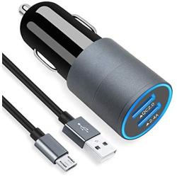 Micro USB Fast Car Charger Compatible for Samsung Galaxy S7/S6/Edge/Active/5/4, Note 5/4, J7/3/2, A10, Moto G5/4, Z2, LG Stylo 3/2 Plus, K30/20 Android phones, 30W Dual Port Car Adapter with 3ft cable