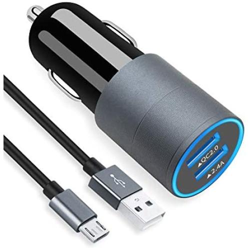 Micro USB Fast Car Charger Compatible for Samsung Galaxy S7/S6/Edge/Active/5/4, Note 5/4, J7/3/2, A10, Moto G5/4, Z2, LG Stylo 3/2 Plus, K30/20 Android phones, 30W Dual Port Car Adapter with 3ft cable