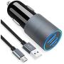 Micro USB Fast Car Charger Compatible for Samsung Galaxy S7/S6/Edge/Active/5/4, Note 5/4, J7/3/2, A10, Moto G5/4, Z2, LG Stylo 3/2 Plus, K30/20 Android phones, 30W Dual Port Car Adapter with 3ft cable