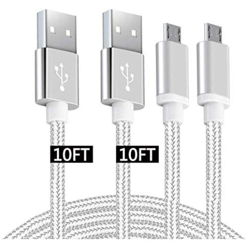 Android Micro USB Charger Cable 10ft 2 Pack Fast Charging Cord for Phones Samsung Galaxy S5/S6/S7 Edge,J3/J7 Prime Crown,Note 4/5, LG Stylo 3/Aristo 4/G4/K40/K30,Moto E5/E6/G6 Play,PS4 Pro Controller