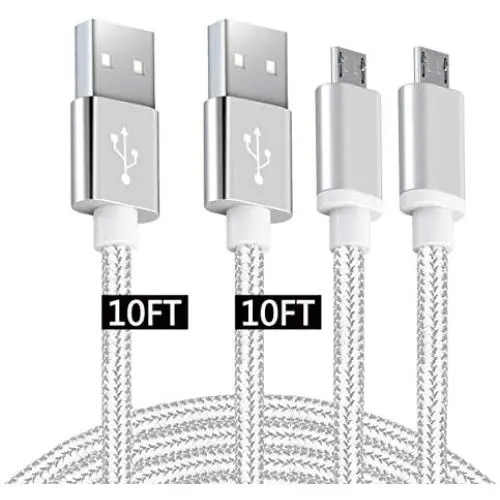 Android Micro USB Charger Cable 10ft 2 Pack Fast Charging Cord for Phones Samsung Galaxy S5/S6/S7 Edge,J3/J7 Prime Crown,Note 4/5, LG Stylo 3/Aristo 4/G4/K40/K30,Moto E5/E6/G6 Play,PS4 Pro Controller