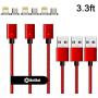 NetDot Gen7 Magnetic Fast Charging Cable Compatible Both Android Smartphone and i-Product(3.3ft/ 3 Pack red)
