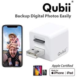 Qubii Photo Storage Device for iPhone & iPad, Auto Backup Photos & Videos, Photo Stick for iPhone, Digital Photos Organizer【microSD Card Not Included】- White